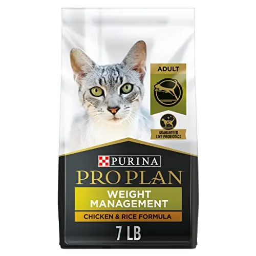 Purina Pro Plan Weight Control Dry Cat Food bag with chicken and rice formula