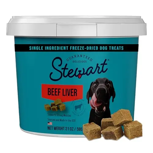 Stewart freeze-dried beef liver treats in resealable tub
