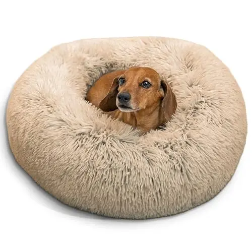 Best Friends by Sheri taupe shag donut bed for small dogs and cats
