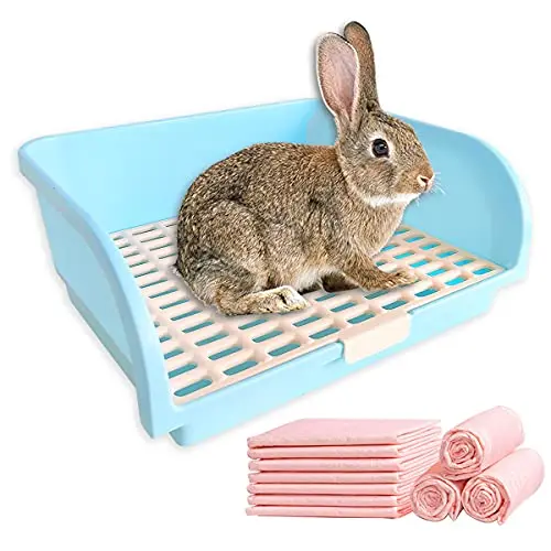 Amakunft large blue corner litter box with a removable plastic grate