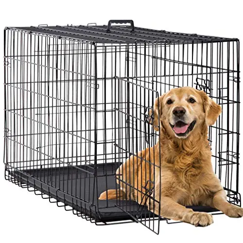 BestPet 42-inch black foldable metal dog crate with double doors