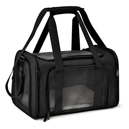 Henkelion large black soft-sided cat carrier with mesh panels