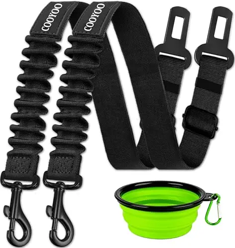 COOYOO 3-piece dog seat belt set with buckle and collapsible bowl