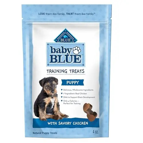 Blue Buffalo Baby Blue Training Treats bag with chicken treats