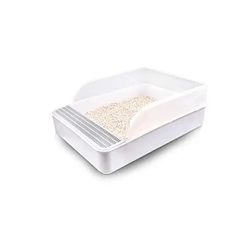 Tfwadmx white rectangular litter box with a removable side baffle