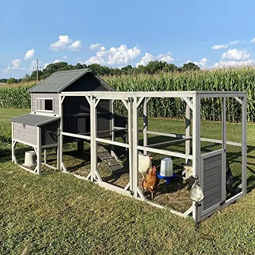 GUTINNEEN large grey wooden chicken house with an attached run and asphalt roof
