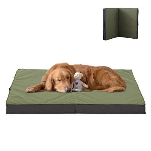 PETABBY olive green foldable orthopedic dog bed with handle