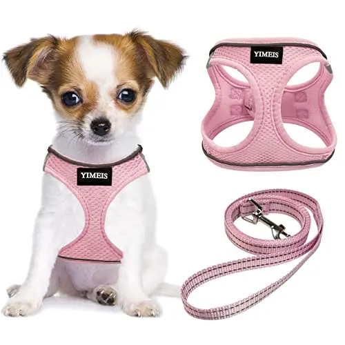 YIMEIS pink reflective dog harness and leash set for small dogs