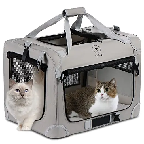 PEGIC grey extra large collapsible cat carrier for two cats