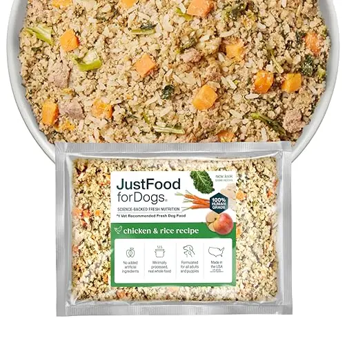JustFoodForDogs Frozen Fresh Dog Food Chicken & Rice in packaging