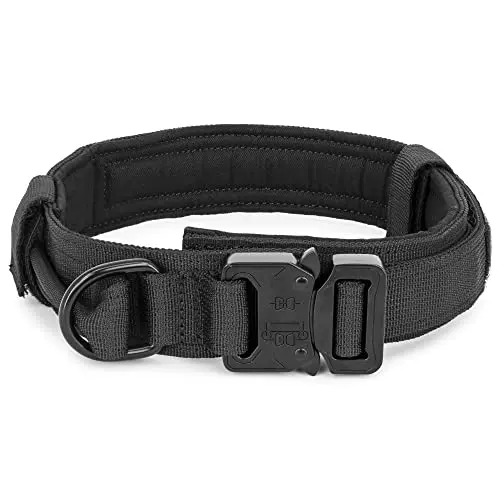 WOLF TACTICAL black military dog collar with an integrated traffic handle and quick-release buckle