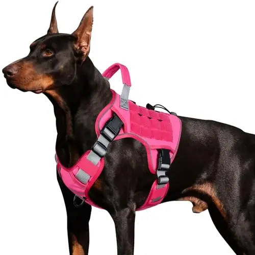 WINGOIN pink tactical military dog harness with a sturdy top handle.