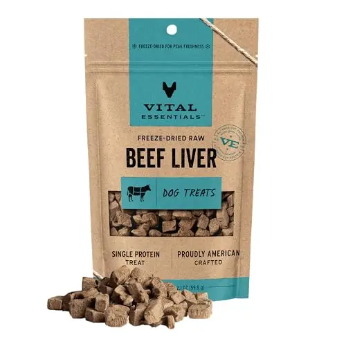 Vital Essentials Freeze-Dried Raw Beef Liver Dog Treats in a bag