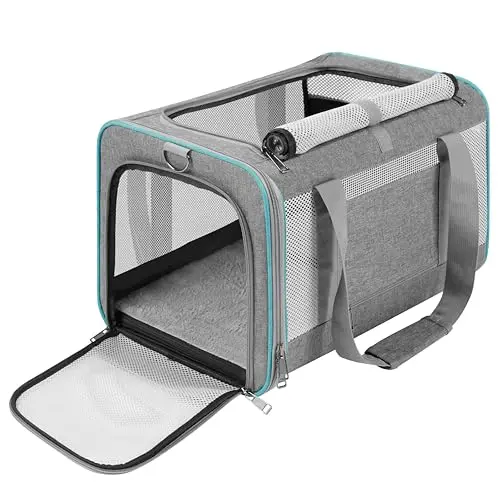 GAPZER grey soft-sided cat carrier with auto-locking zippers and shoulder strap