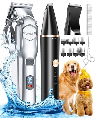 ONEISALL silver and black dog grooming kit with main clipper and paw trimmer