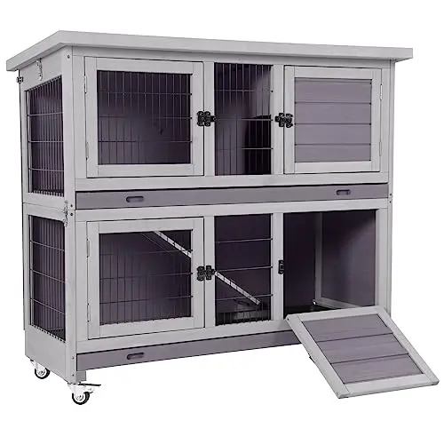 GUTINNEEN folding wooden rabbit hutch with trap door and casters