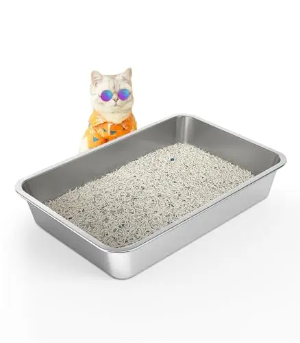 WENBOKMIN shallow 4-inch high stainless steel litter pan for senior cats