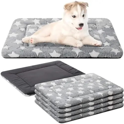 VitalCozy 4-Pack of reversible dog crate pads in gray with a star pattern.