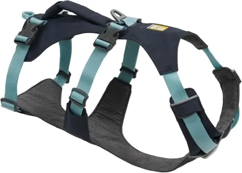 Ruffwear Flagline Dog Harness in Basalt Gray on a running dog