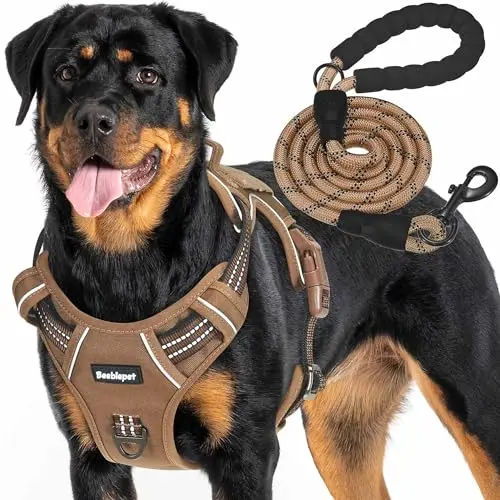 Beebiepet brown heavy-duty tactical dog harness with striped pattern.