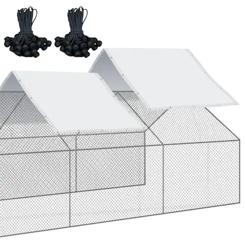 VitalCozy two-pack of large white chicken run covers with bungee balls
