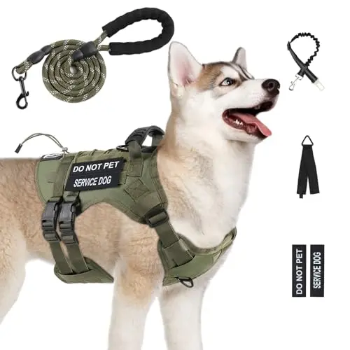 Yungaspy green camouflage tactical dog harness with a full set of accessories.