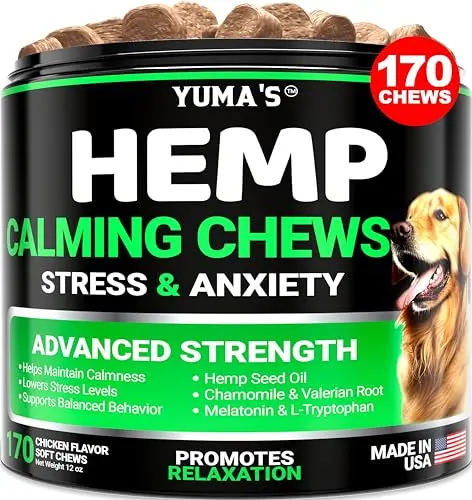 YUMA'S Hemp Calming Chews for dogs anxiety relief in a bottle