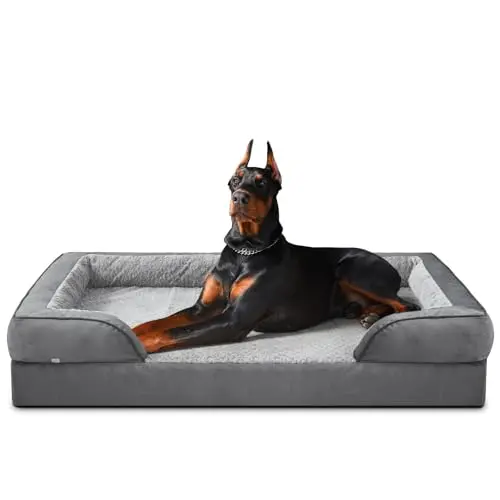 INVENHO Orthopedic XXL Dog Bed with C-shape chaise and fish scale plush