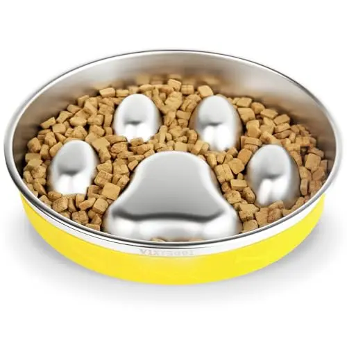 Vixrador yellow stainless steel slow feeder dog bowl with non-slip base
