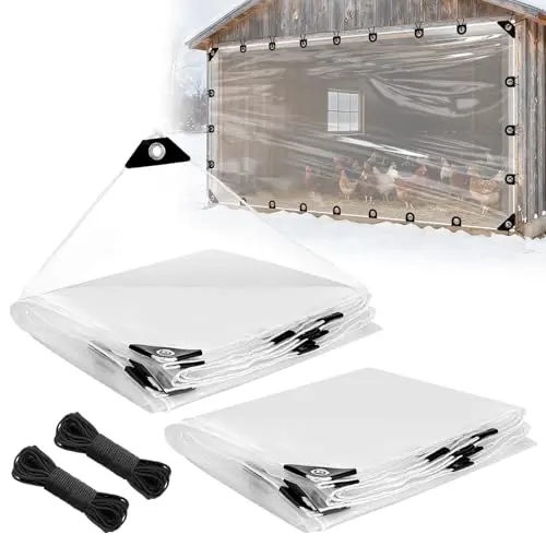 Beeplove two-pack of 6.6x13ft transparent waterproof tarps with rope