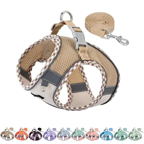 AIITLE brown-beige mesh step-in vest harness with leash for small dogs
