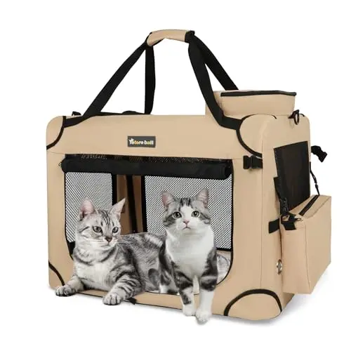 Totoro Ball beige extra large collapsible cat carrier with side pockets