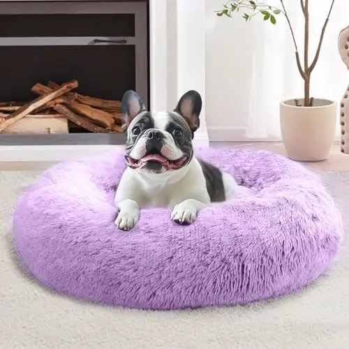 JOLLYVOGUE purple donut dog bed for medium to large dogs