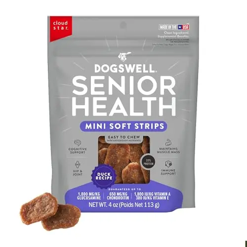 Dogswell Lifestage Senior Treats Mini Soft Strips in a bag