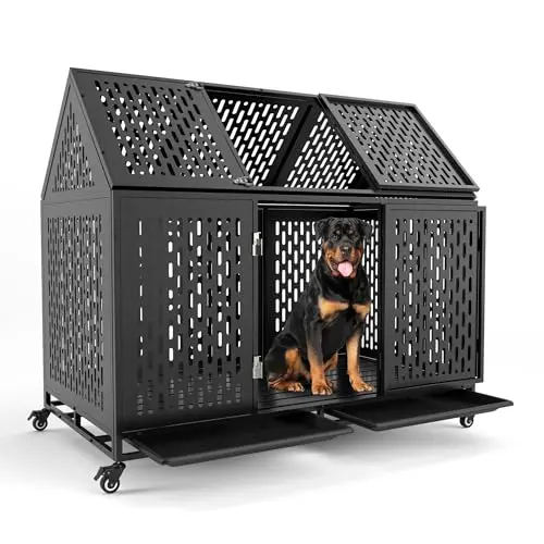 NBTiger extra-large black dog crate with an openable roof top and dual trays.