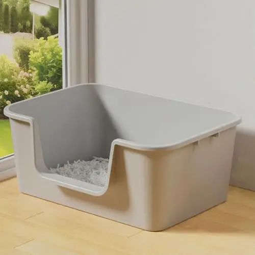LoopTime modern grey litter box with high walls and a low front entrance