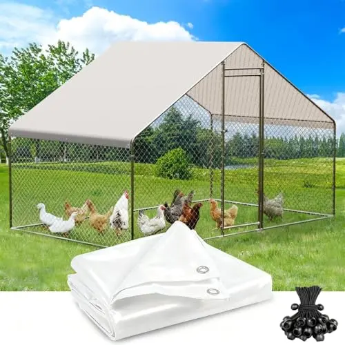 DLronwey white waterproof chicken run cover with ball bungee cords