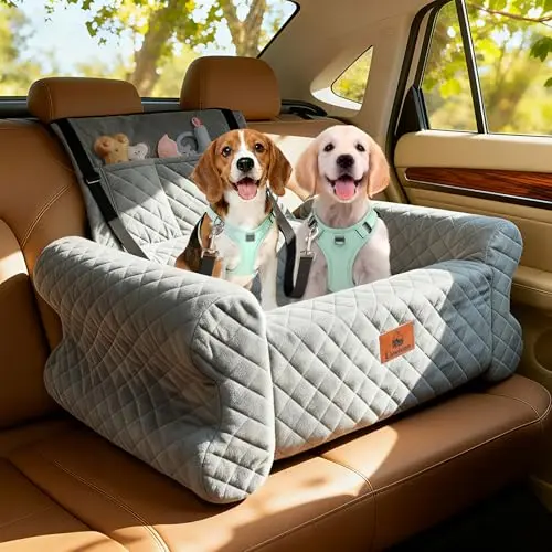 Linvivon grey dog car seat with a raised backrest and large back pockets.